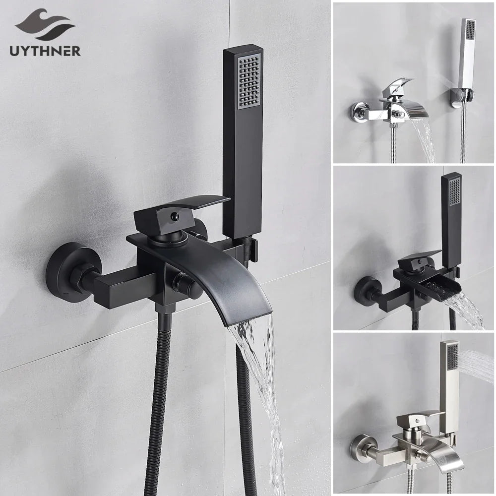 Afralia™ Waterfall Tub Faucet with Hand Shower Wall Mount Mixer Tap