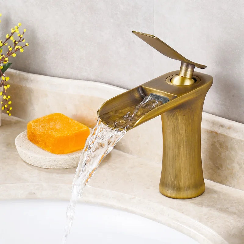 Afralia™ Chrome Brass Waterfall Mixer Tap Single Handle Hot Cold Bathroom Sink Faucet