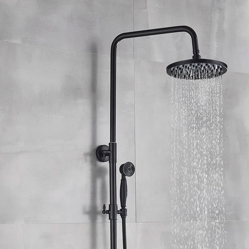 Afralia™ Black Bathroom Shower Faucet Mixer with 8" Rainfall Shower, Wall Mount Tub Spout