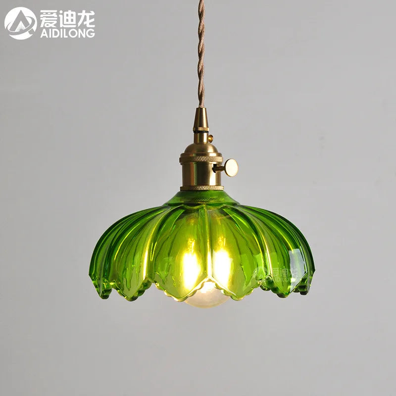 Afralia™ Green Glass Hanging Lamp - Copper Nordic Modern Pendant Lights for Bedroom, Bar, Restaurant