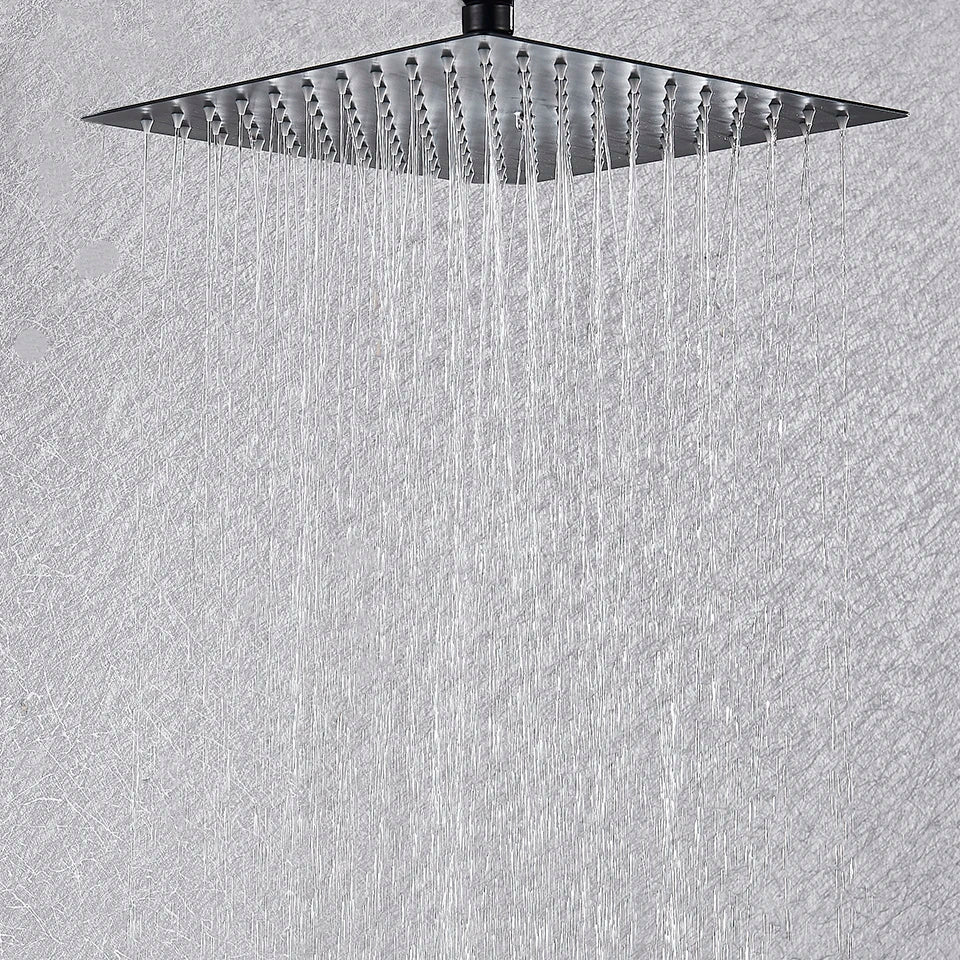 Afralia™ Matte Black Bath Shower Faucet Set, Ceiling Mounted Rainfall Shower Head.
