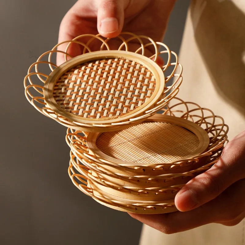 Bamboo Woven Tea Coasters Set by Afralia™ - Non-slip Table Mats for Cups