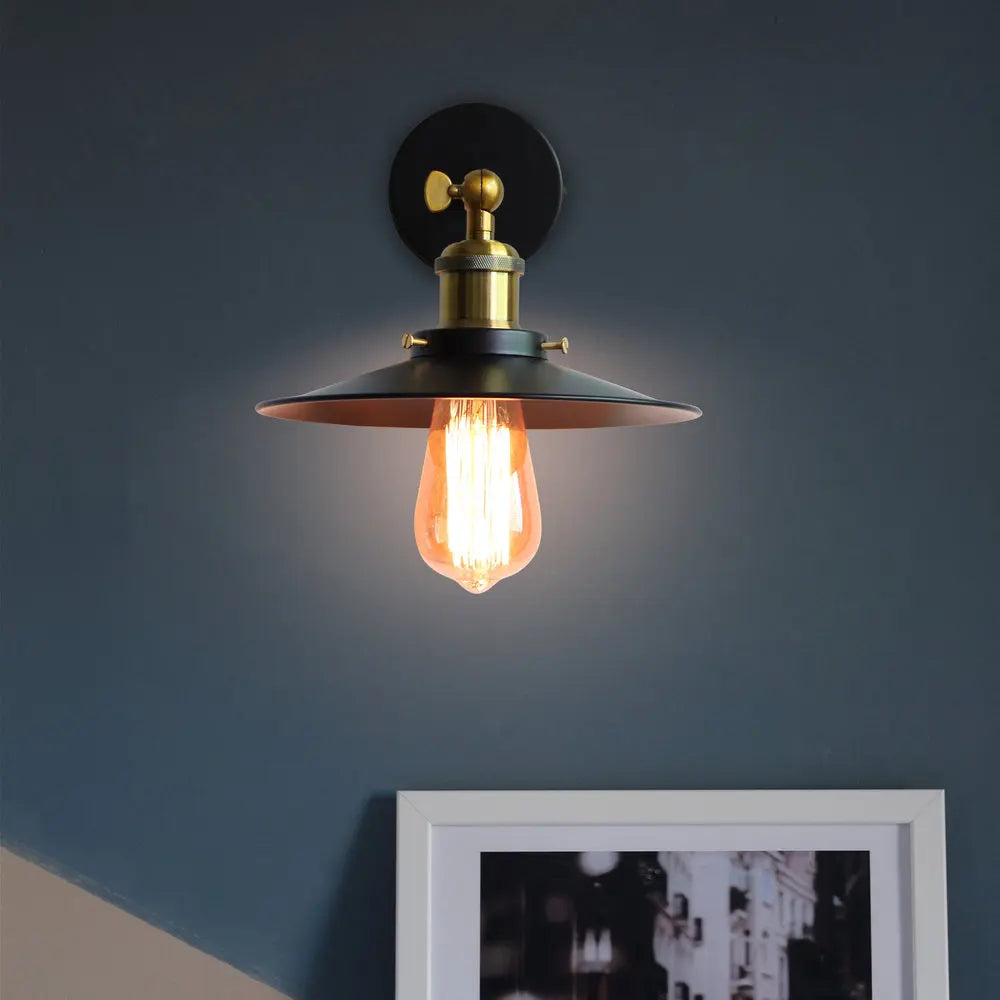 Afralia™ Loft LED Wall Lamp Industrial Decor Iron Lampshade Bedroom Light