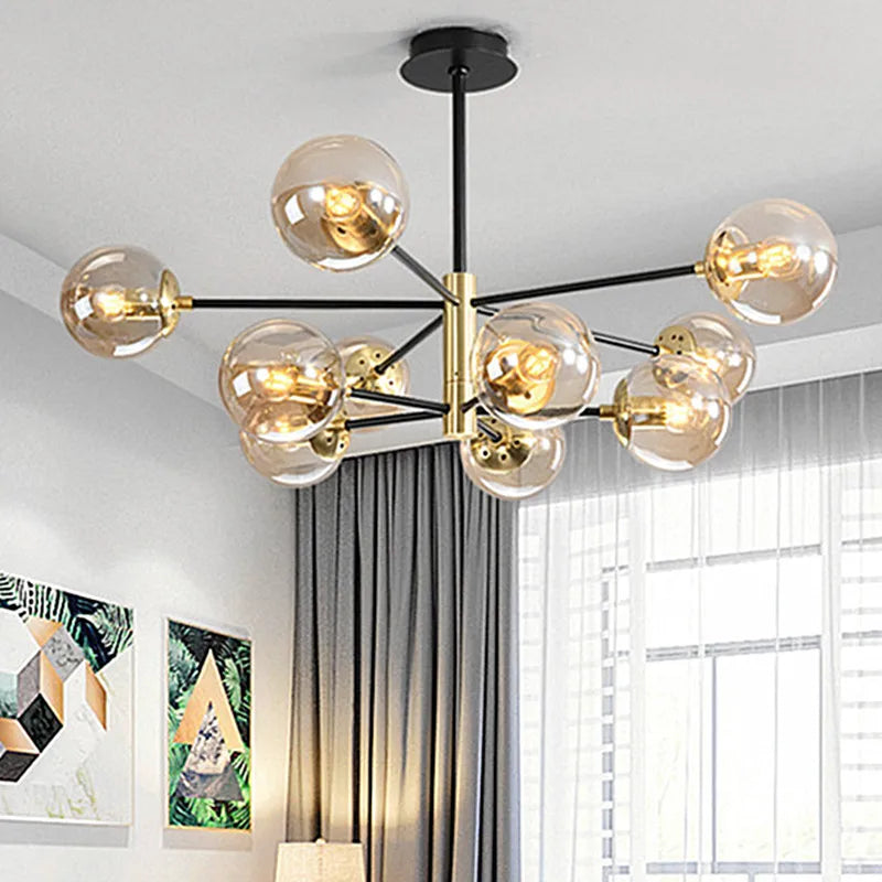 Afralia™ Vintage Loft Chandelier E27 Round Ball Light Ceilling Lamp Black Gold