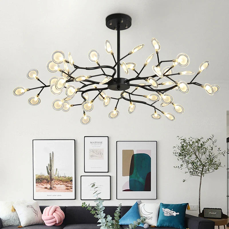 Afralia™ Retro Loft Black Chandelier Leaves Decor Tree Lighting Sputnik Vintage Chandelier