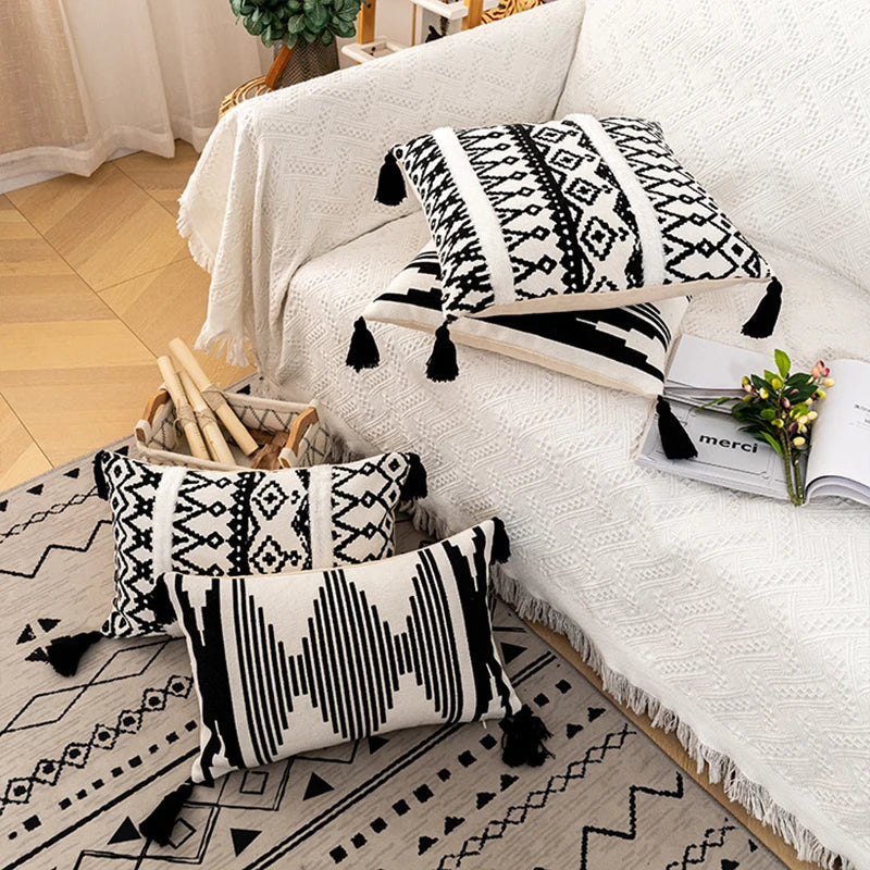 Afralia™ Tufted Cotton Woven Geometric Pillow Cover for Home Decor