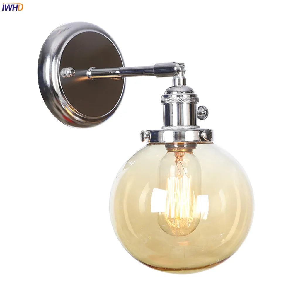 Afralia™ Modern Amber Glass Ball LED Wall Lamp for Home Bedroom Stair Mirror