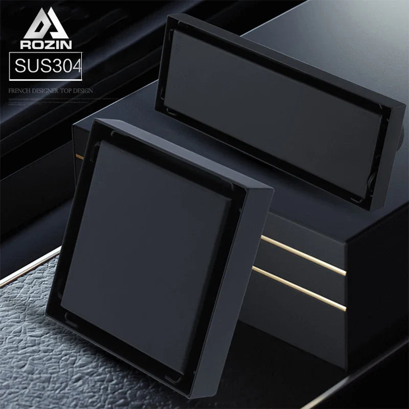Afralia™ Matte Black Square Floor Drain 10*10cm - Bathroom & Shower Deodorant Waste Strainer