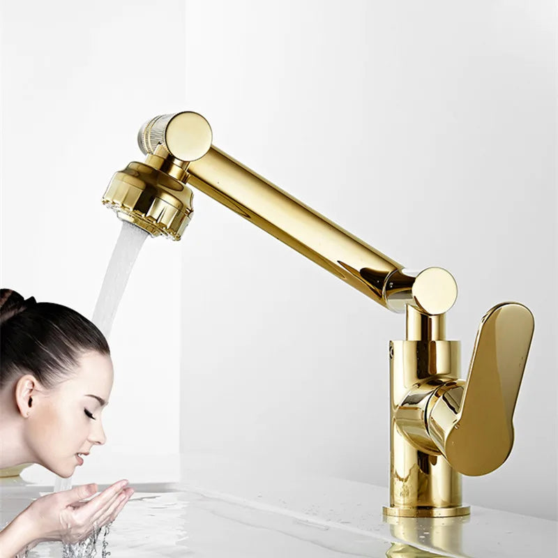 Afralia™ Gold and Black Bathroom Faucet with Hot Cold Water Mixer - Deck Mounted