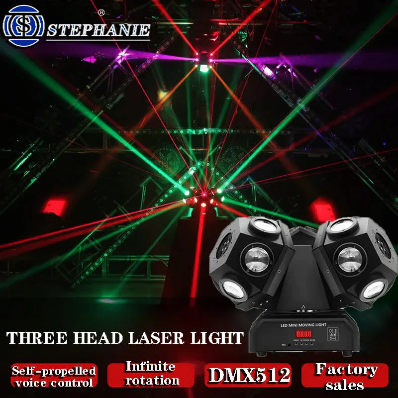 Afralia™ 3-Head RGBW LED Beam Moving Head & Laser Stage Light for DJ Disco Party
