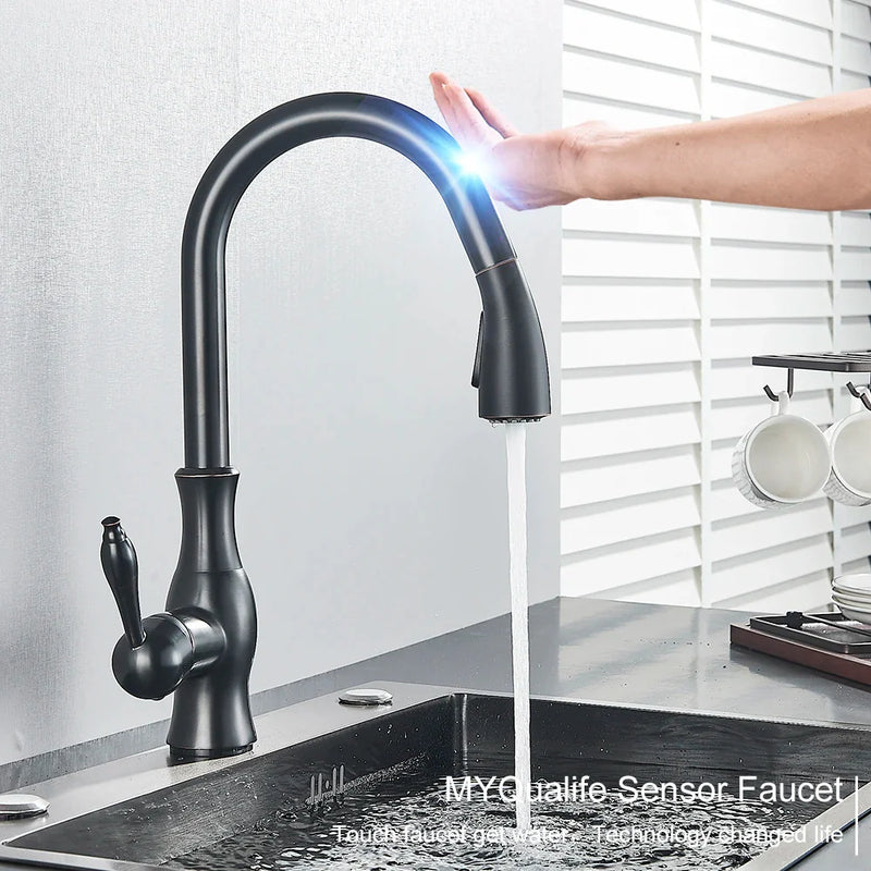 Afralia™ Touch Sensor Kitchen Mixer: Black Pull Out Faucet with Sensitive Touch Control