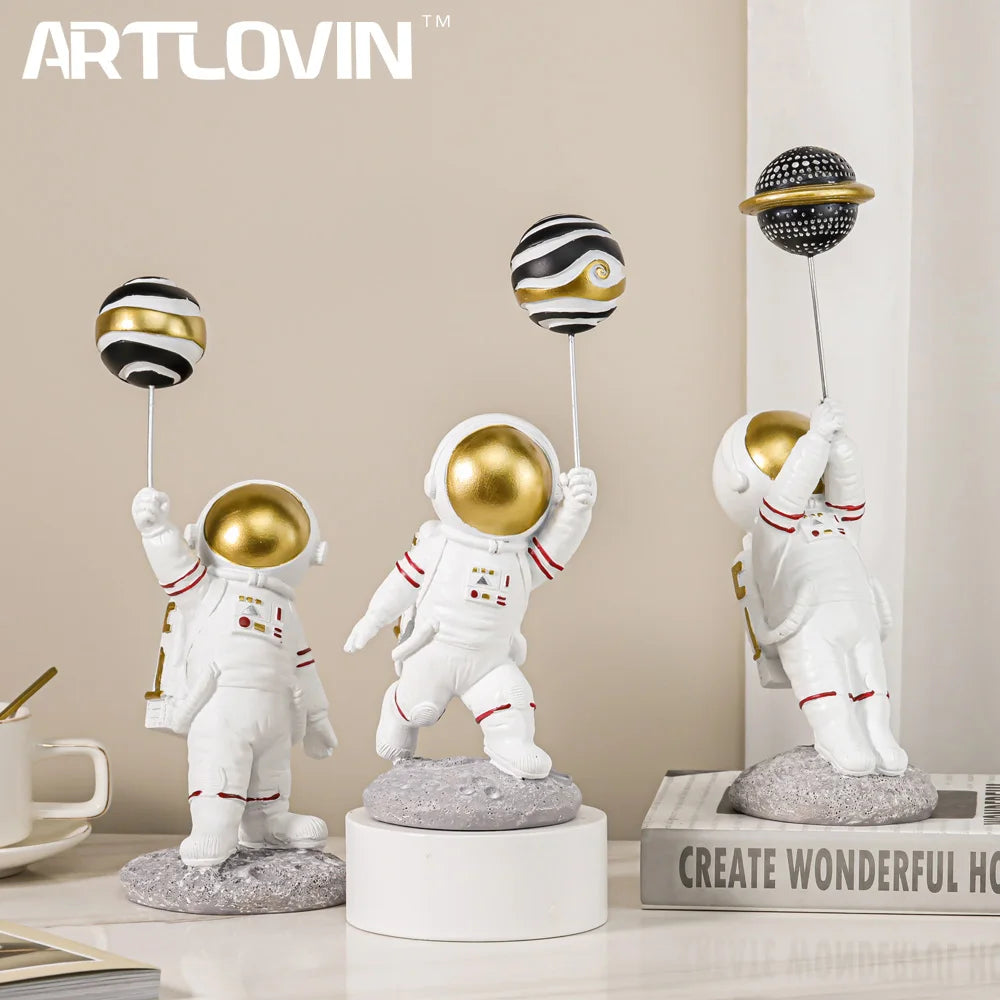 Afralia™ Astronauts Figurines Gold Tabletop Decoration Creative Spaceman Figures