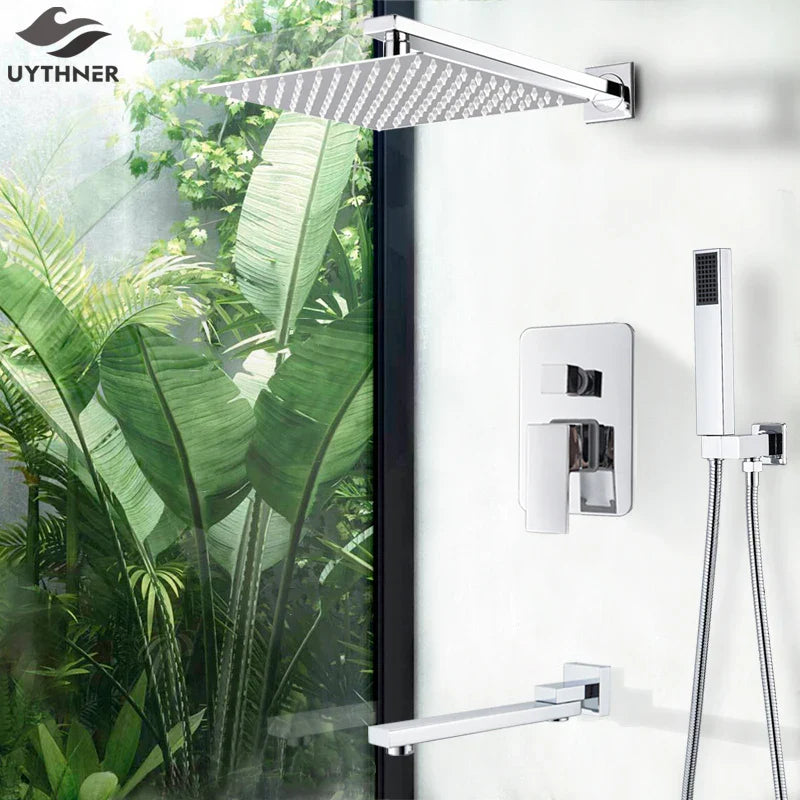Afralia™ Chrome Shower System: Wall Mounted Rain Shower Head and Faucet Set