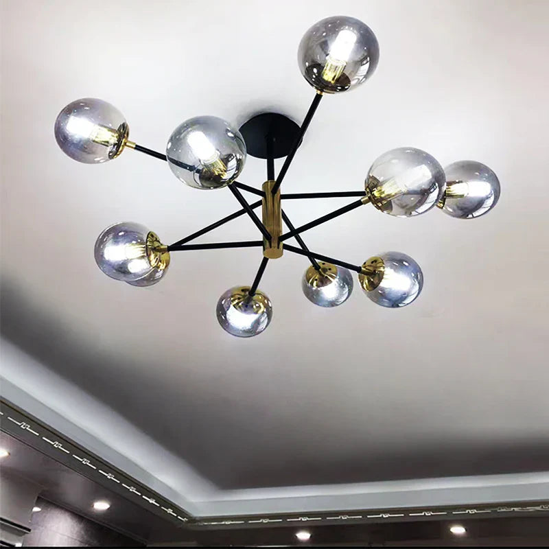 Afralia™ Glass Ball LED Chandelier: Retro Round Wrought Iron Indoor Lighting for Kitchen, Living Room, Farmhouse