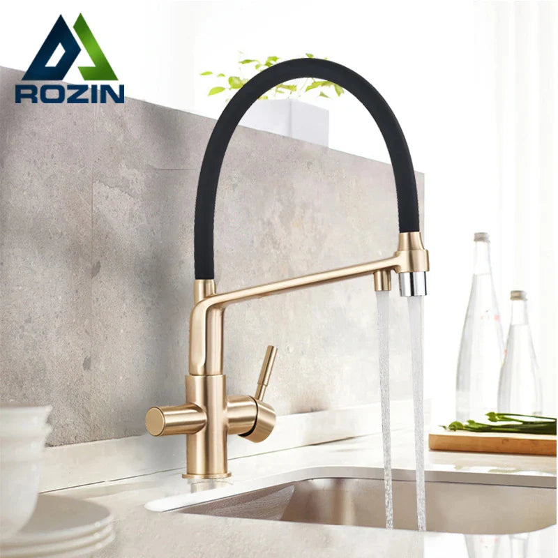 Afralia™ Brushed Gold Swivel Kitchen Faucet with Purification Function