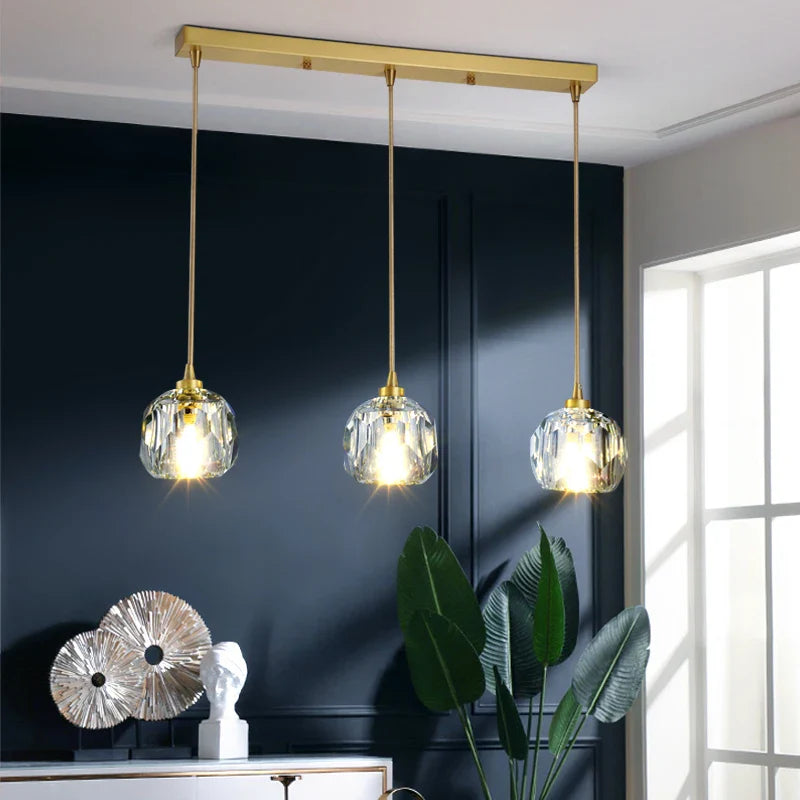 Afralia™ Diamond Crystal Copper LED Pendant Chandelier for Stylish Indoor Lighting.