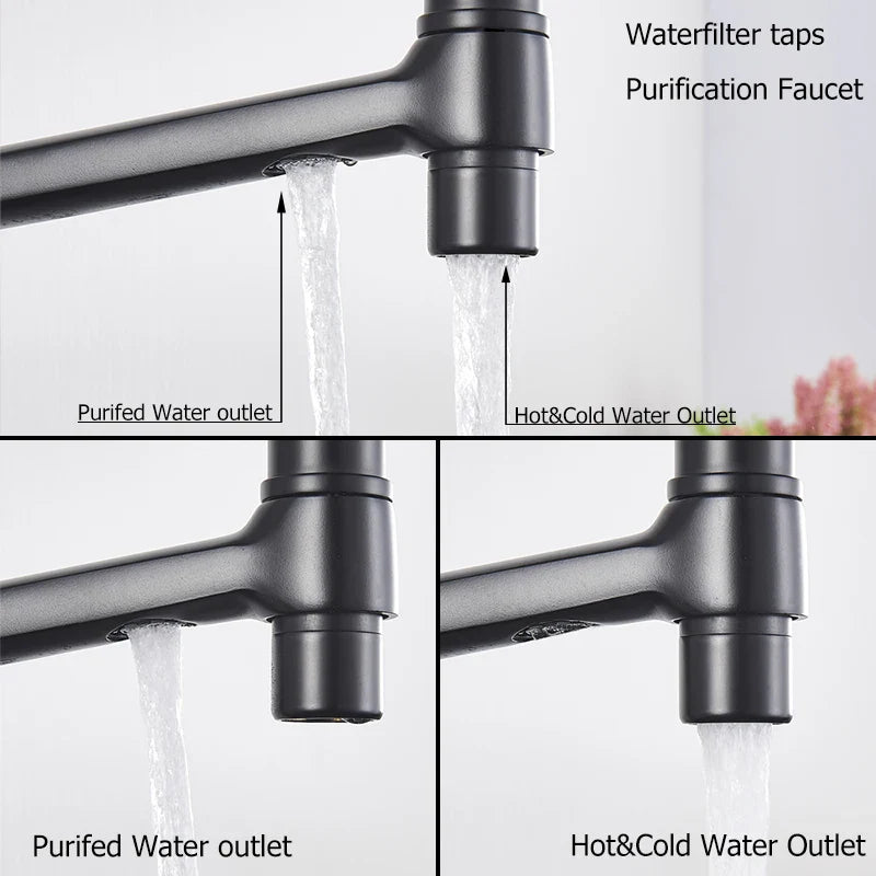 Afralia™ Brass Dual Spout Kitchen Water Filter Faucet 360° Rotation Drinking Filtered Mixer