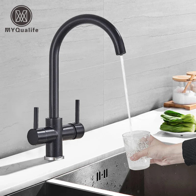 Afralia™ Brass Kitchen Faucet with Double Sprayer and Drinking Water Filter