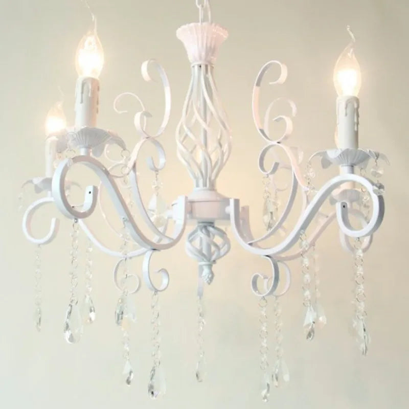 Afralia™ Vintage Wrought Iron Crystal Chandelier White Ceiling Lamp with E14 Candle Lights