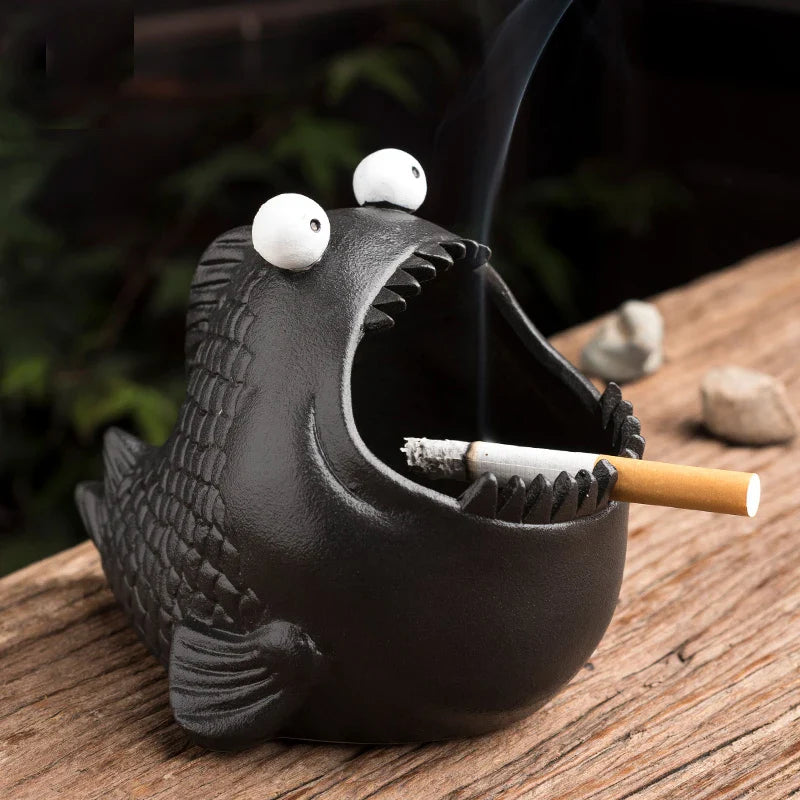 Afralia™ Cute Animal Ceramic Ashtray Piranha Office Decoration Windproof Car Ashtray