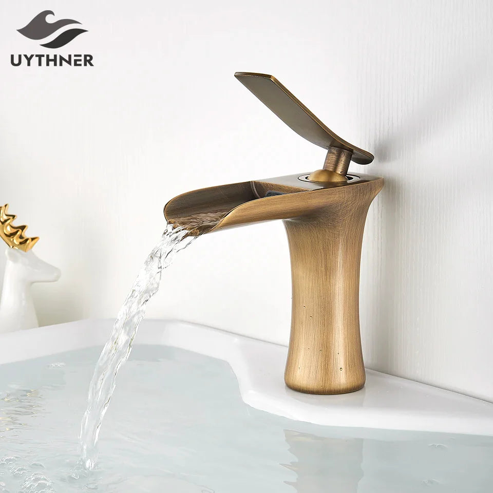 Afralia™ Waterfall Brass Bathroom Faucet Single Handle Basin Mixer Tap Silver Taps