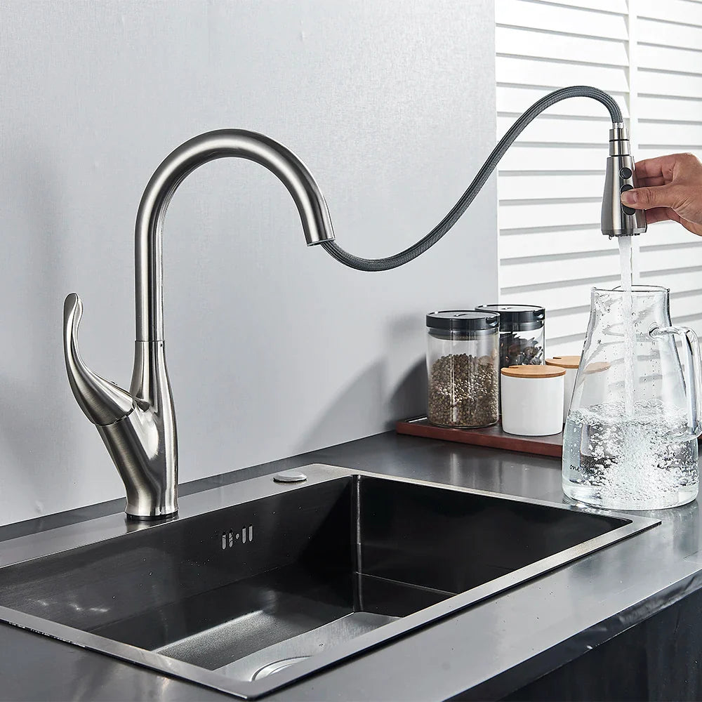 Afralia™ Matte Black/Chrome Sensor Kitchen Faucet with Pull-Out Spout and Dual Water Modes