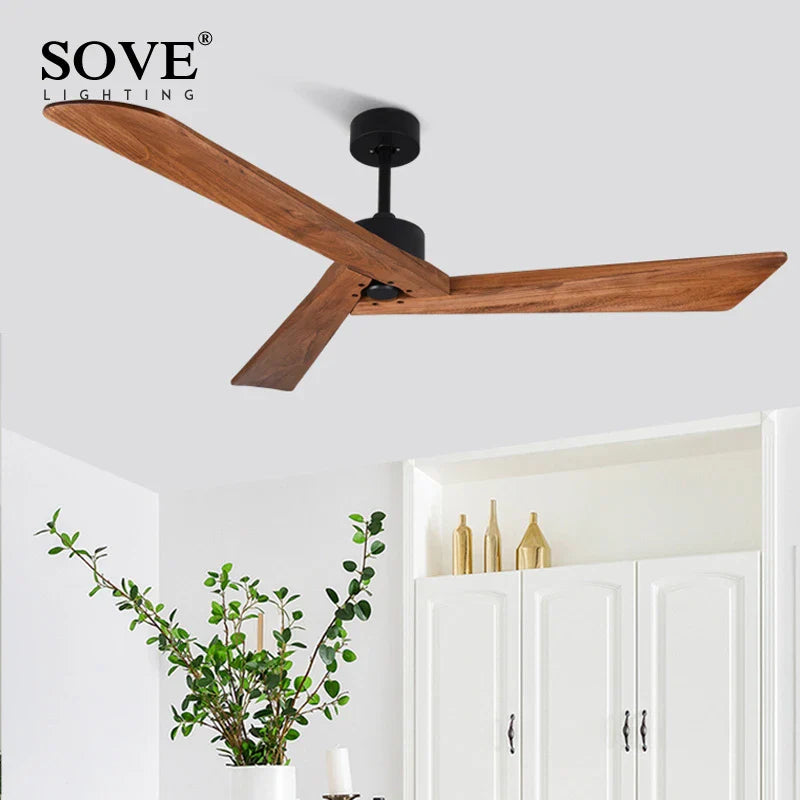 Afralia™ 60" Wood Ceiling Fan, Remote Control, Creative Living Room Dining Room Loft, DC Fan
