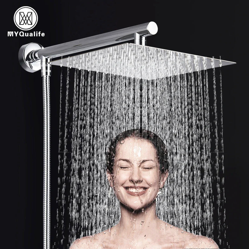 Afralia™ 10" Square Rainfall Shower Head Set with Stainless Steel Hose