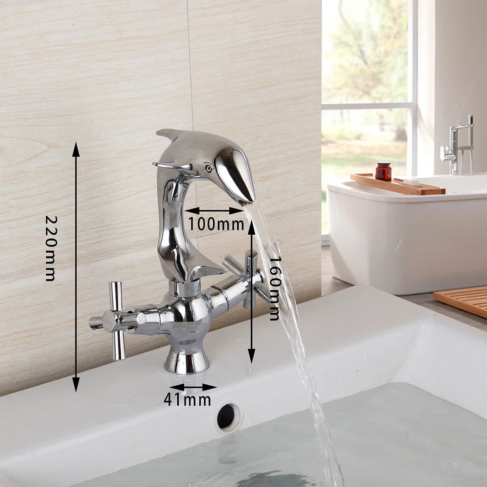 Afralia™ Dolphin Shape 2-Handle Basin Faucet, Polished Chrome Finish