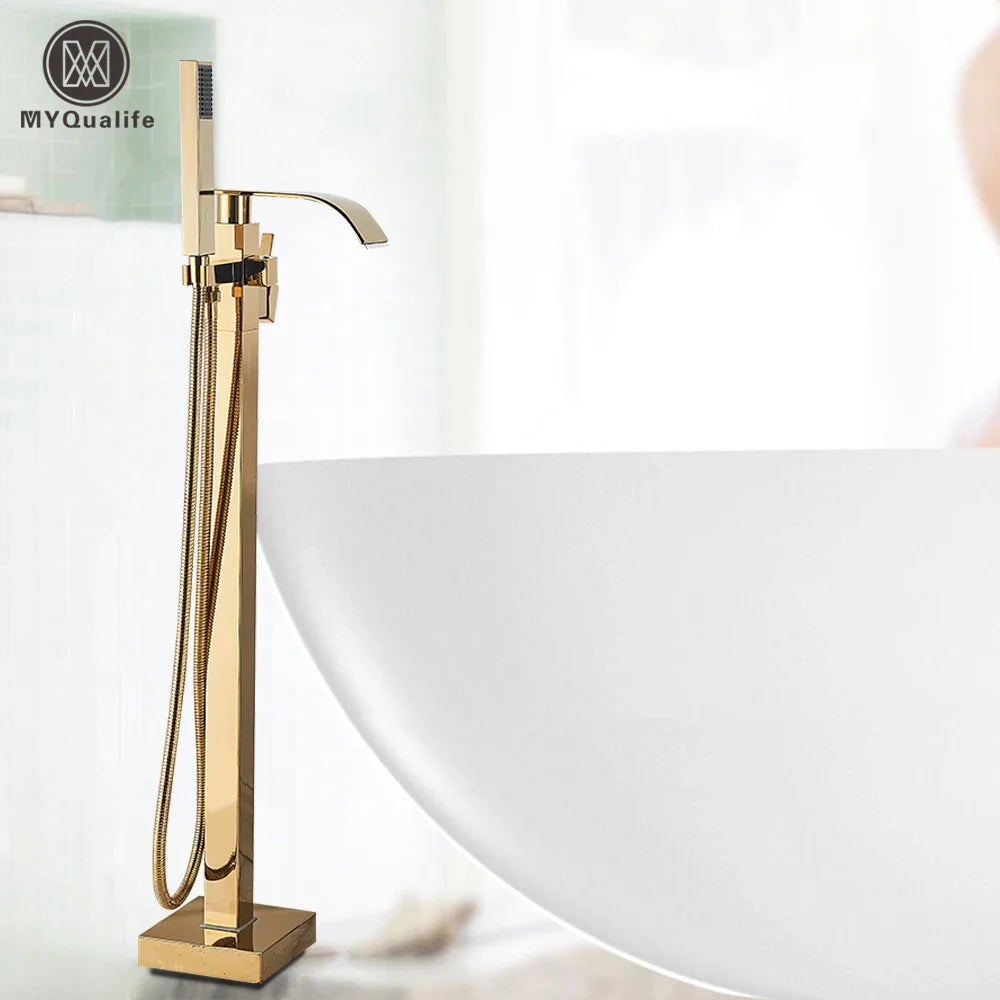 Afralia™ Gold Freestanding Bathtub Faucet with Handshower
