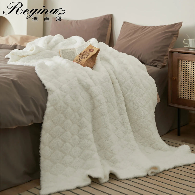 Afralia™ Rhombus Plaid Knitted Blanket - Cozy Microfiber Throw Blanket for Winter - Soft Sofa Bed & Outdoor Travel Blanket