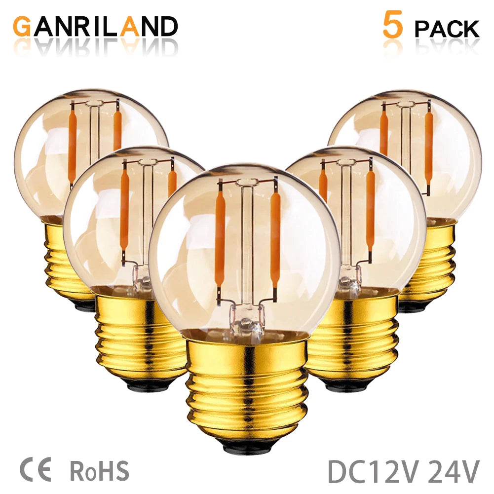 Afralia™ Amber Glass LED Bulb G40 1W E12 E14 Base 2200K Low Voltage for RV Ship