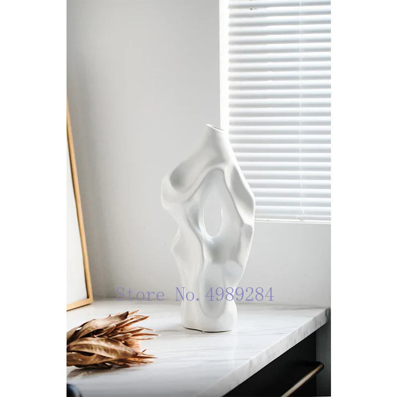 Afralia™ Black & White Abstract Ceramic Vase - Handcrafted Hollow Out Hole Design