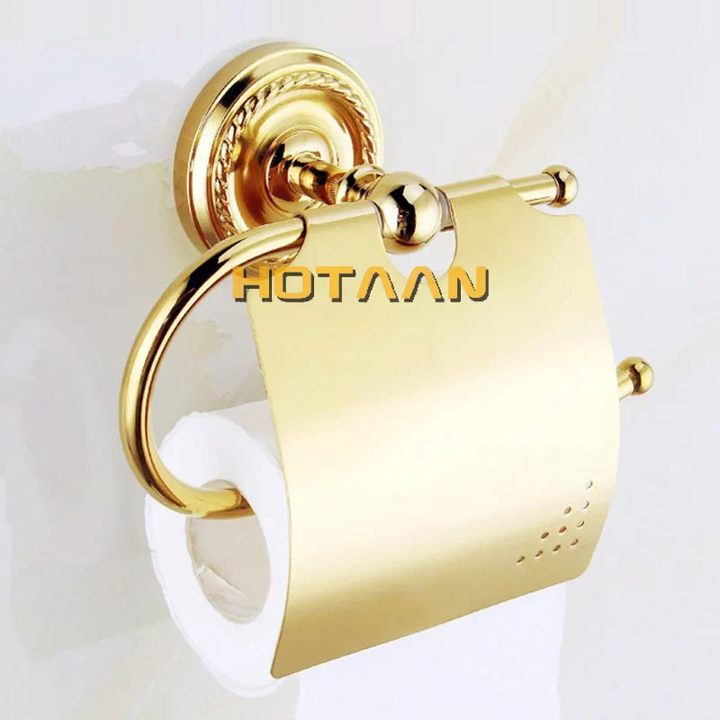 Afralia™ Brass Bathroom Accessories Set, Gold Finish, 6-Piece Set