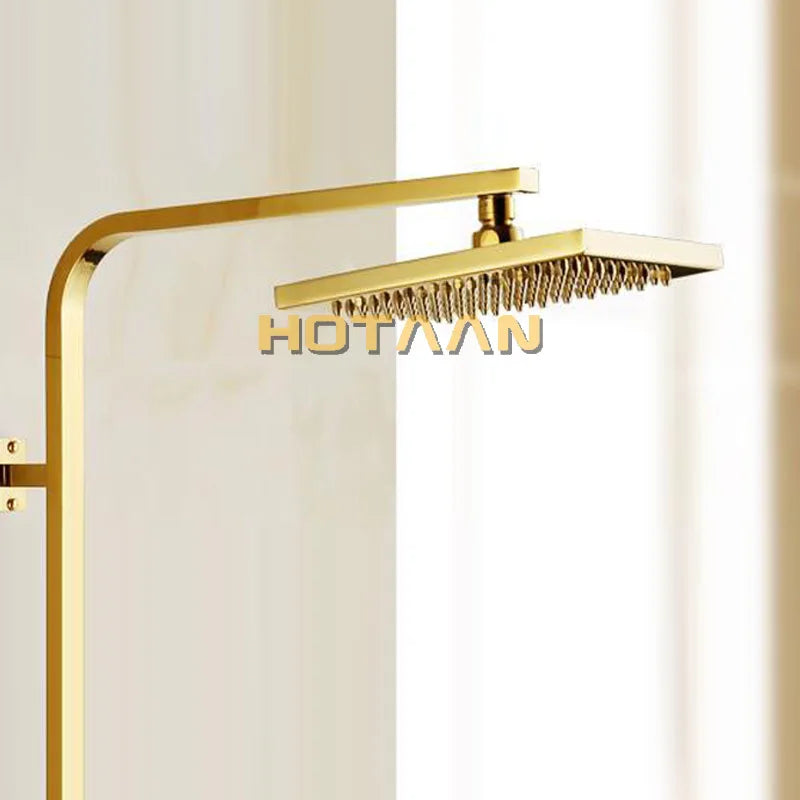 Afralia™ Gold Square OverHead Rain Shower Head Copper Bathroom Shower