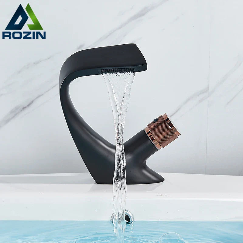 Afralia™ Matte Black Waterfall Basin Faucet - Modern Brass Bathroom Tap