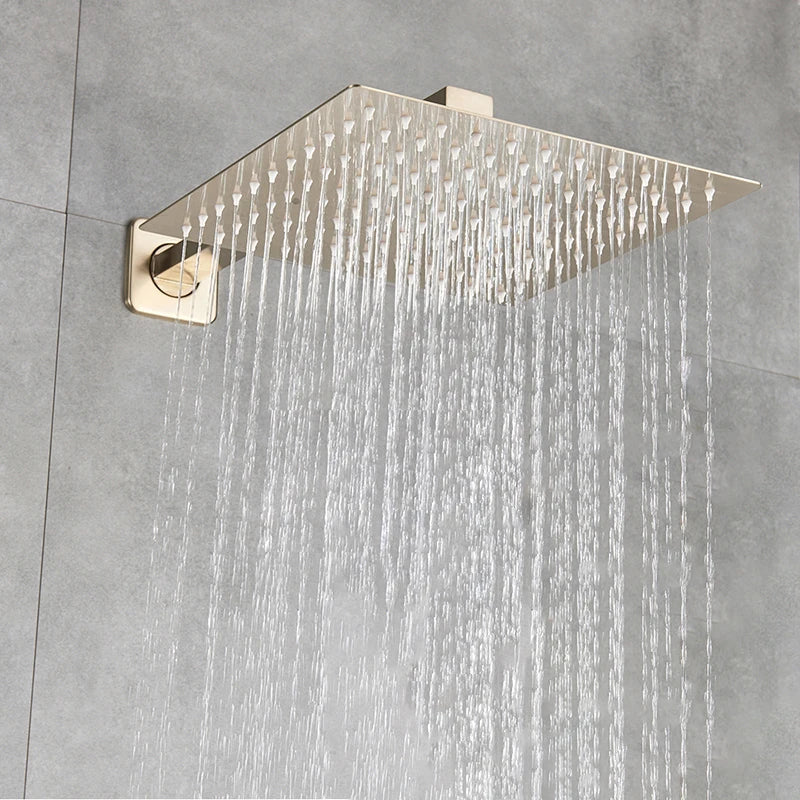 Afralia™ Brushed Gold Ultra-Thin Rainfall Shower Faucet with Wall Mount 8’‘-16’‘ Head