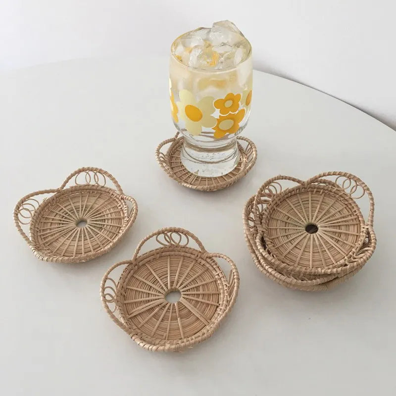 Afralia™ Rattan Woven Coaster Teapot Placemat Japanese Mat Insulation Pad Kitchen Accessories