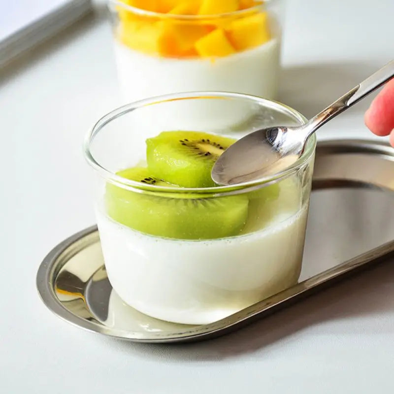 Afralia™ Glass Dessert Cup Set, 250ml High Temperature Resistant Milk Tea Pudding Water Bottle