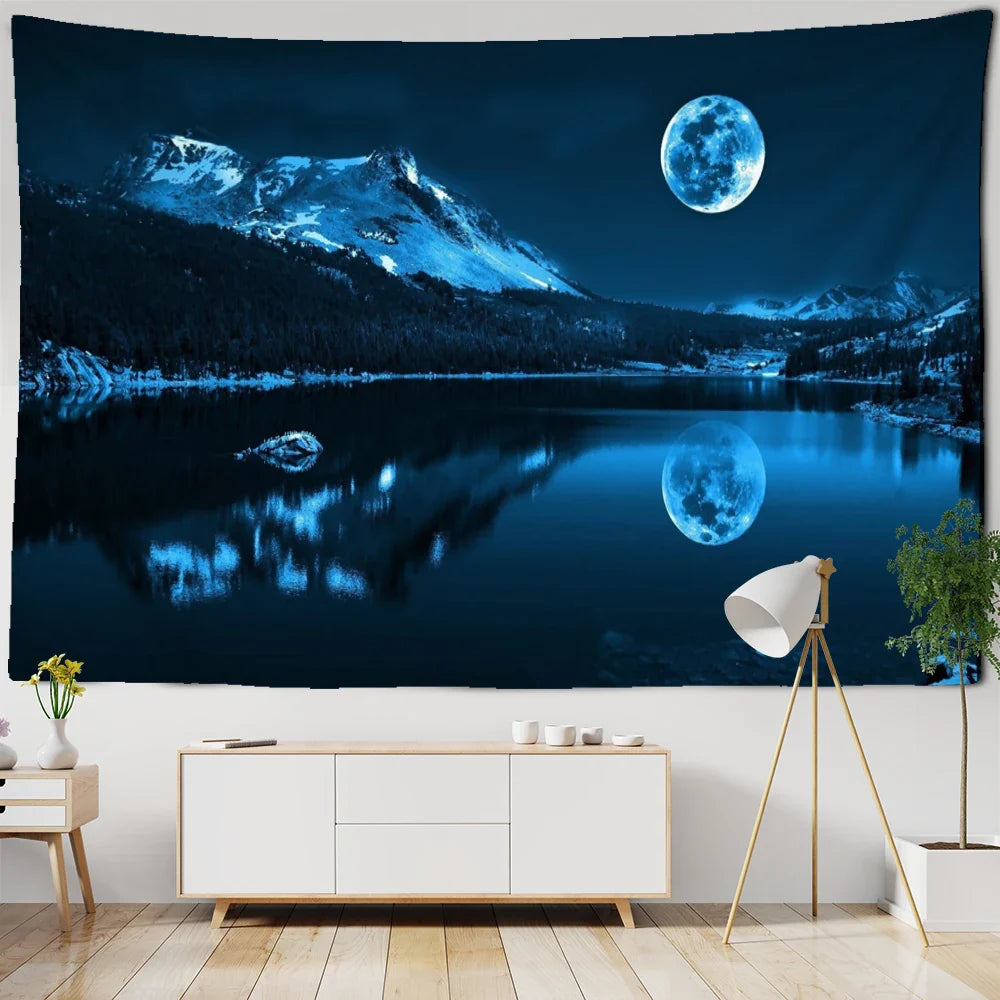 Afralia™ Psychedelic Moonlight Night View Tapestry Wall Hanging for Home Decor