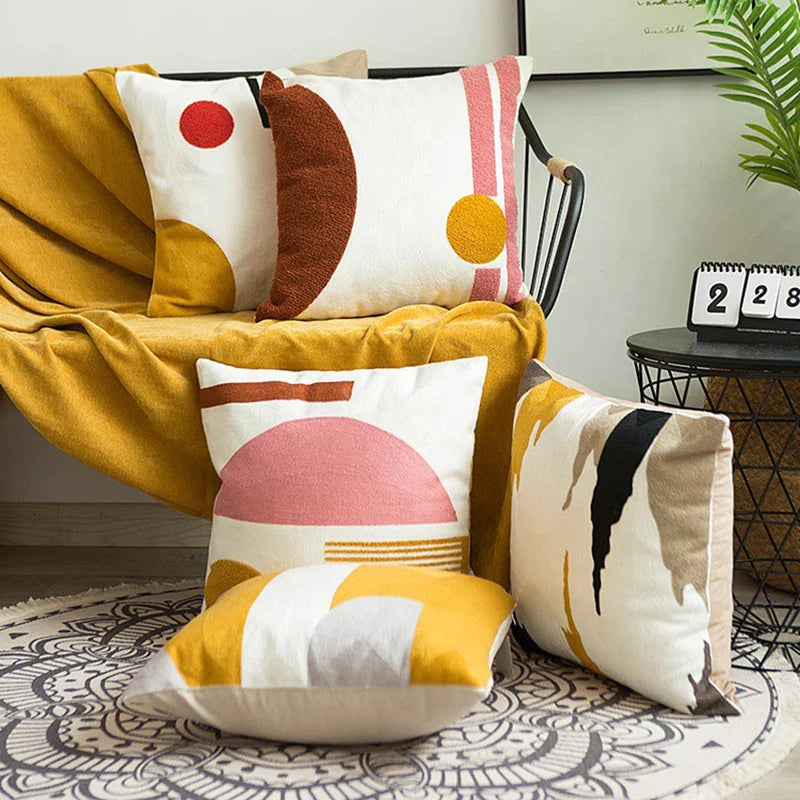 Afralia™ Embroidered Cushion Cover Set of 4 Colors for Home Decoration