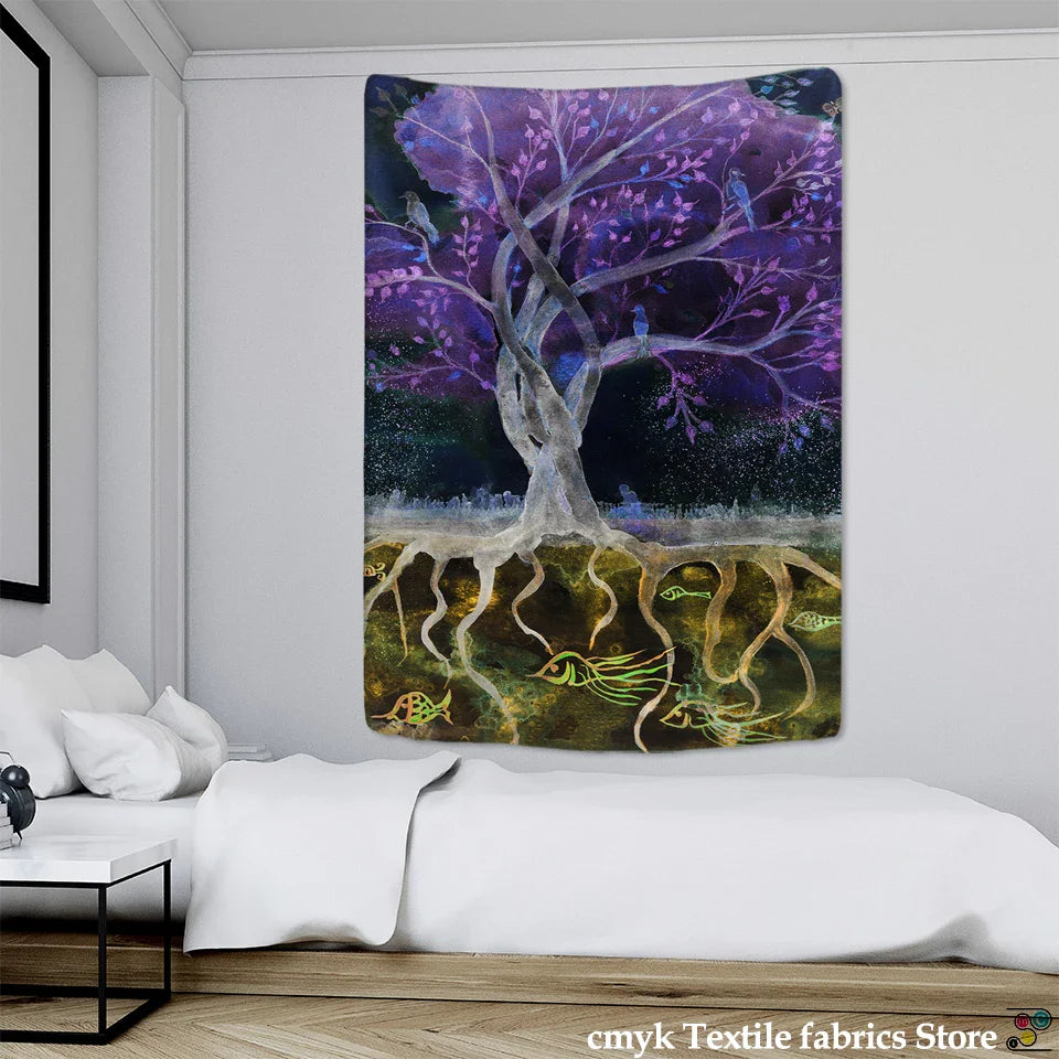 Afralia™ Tree Tapestry: Forest Starry Sky Hippie Wall Tapestries