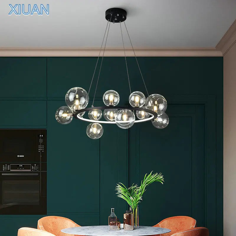 Afralia™ Glass Chandelier Lamp Kitchen Island Hanging Light Black Gold Silver G9 LED