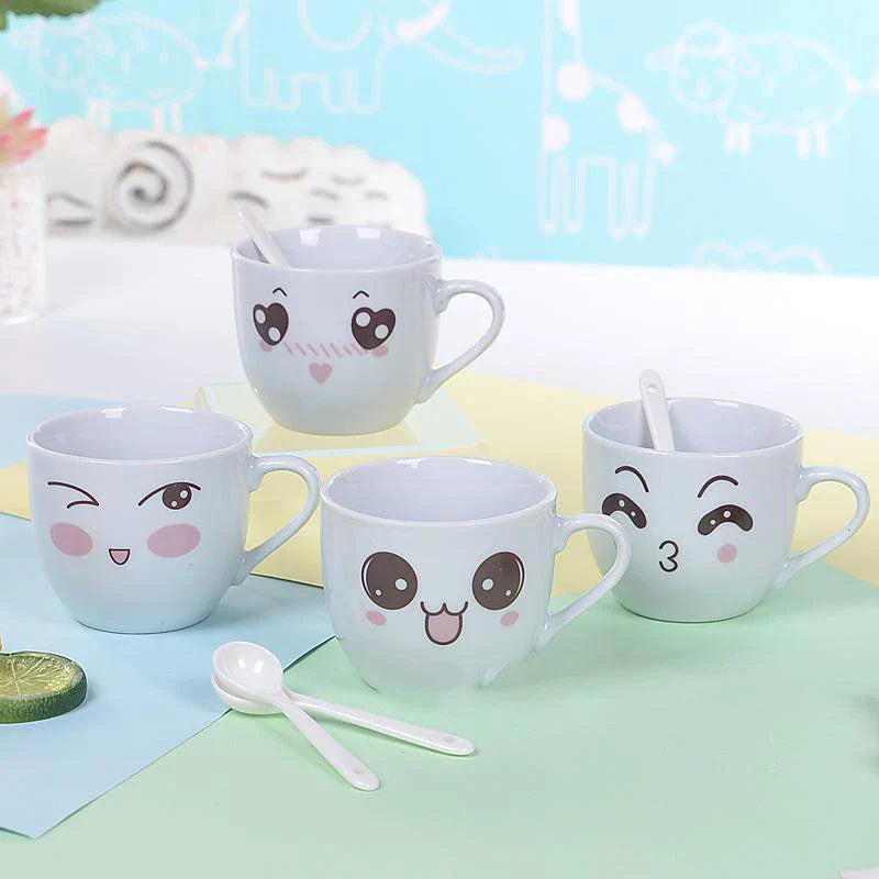 Afralia™ Flamingo Cartoon Mug Set with Spoon - Couple's Gift Cup for Tea & Coffee