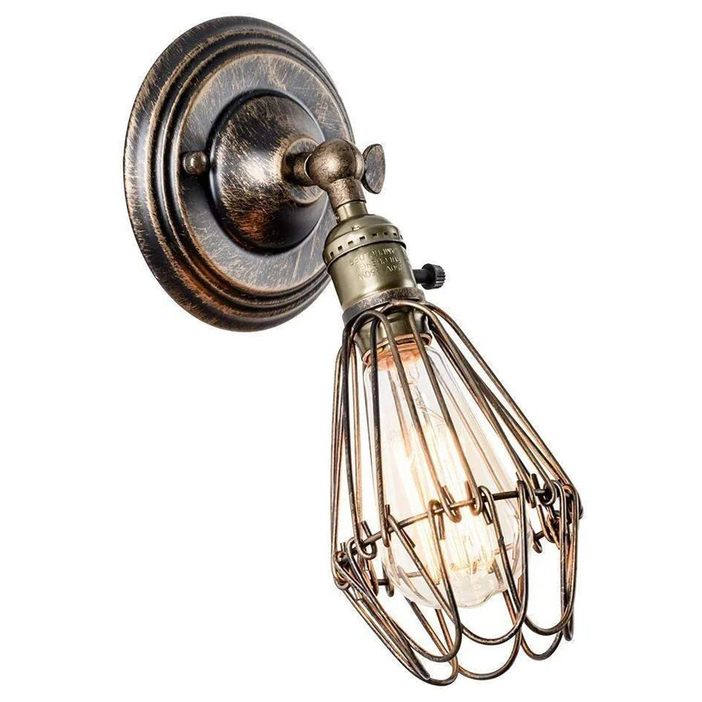 Afralia™ Industrial Cage Wall Light Fixture - Adjustable Rustic Sconces for Home Décor