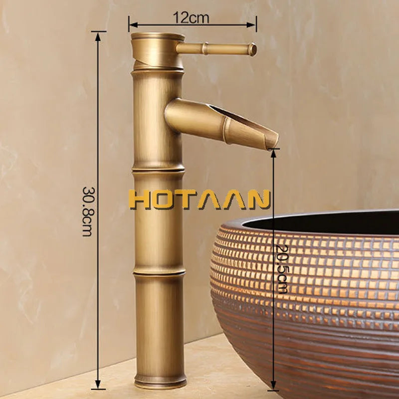 Afralia™ Antique Brass Bamboo Style Basin Faucet, Vintage Bronze Finish, Single Handle Hot/Cold Tap