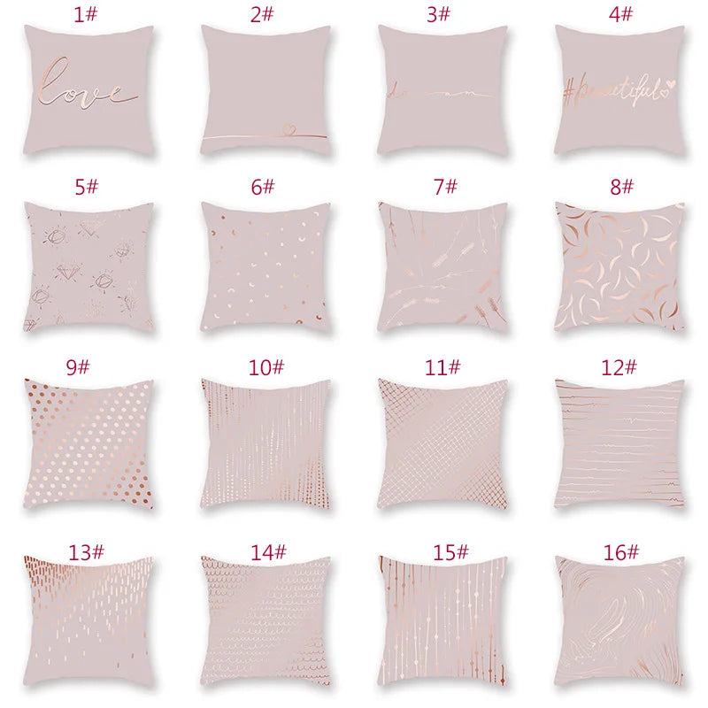 Afralia™ Geometric Rose Gold Abstract Printed Cushion Cover for Home Decor