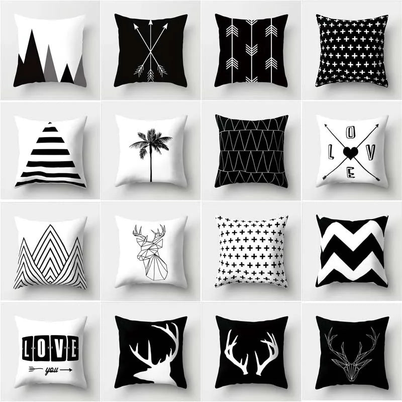 Afralia™ Black White Flocking Pillowcase 45*45cm Fashion Living Room Sofa Cushion