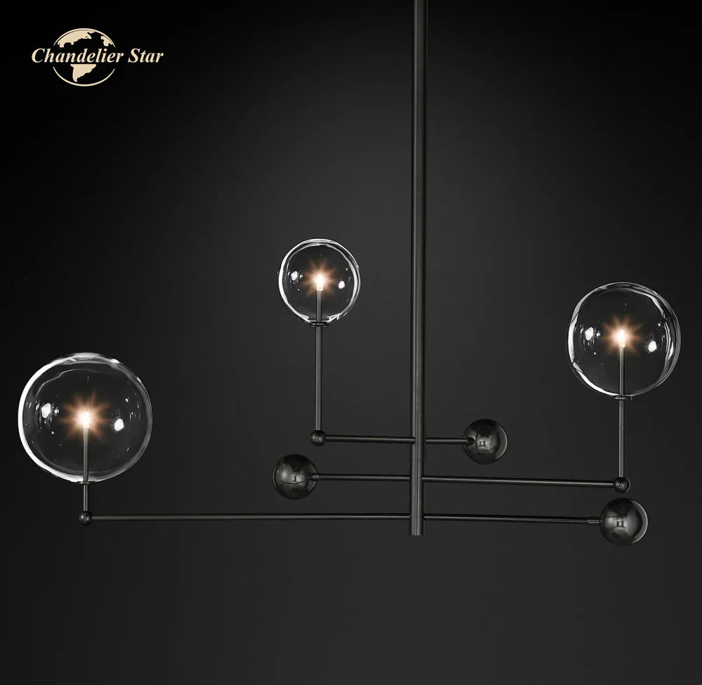 Afralia™ Modern Black Brass Chandelier Clear Glass Globe Island Pendant Lights