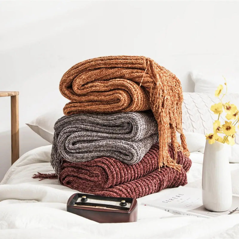 Afralia™ Wheat Chenille Throw Blanket with Fashion Fringe - Elegant and Versatile Sofa Bed Decor